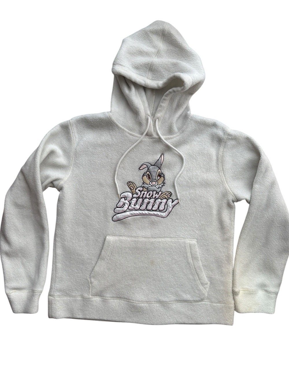 Vintage Disney Thumper Snow Bunny Fleece Hoodie White Y2K Embroidered Medium